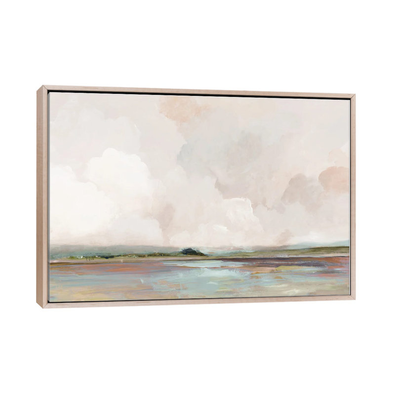 Lever de soleil rose, Toile avec cadre flottant en bois naturel, H 18 po x l 26 po x P 1,5 po, Pas de tapis