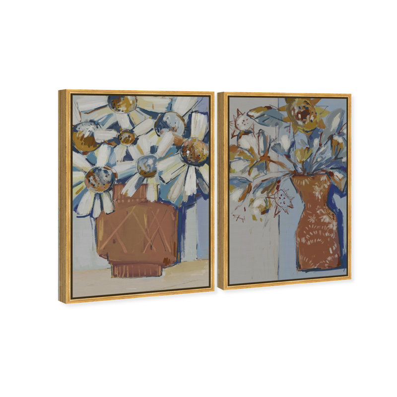 Abstract Flowers Set Set by Oliver Gal, 16" H x 11" W, Gold Floater Frame