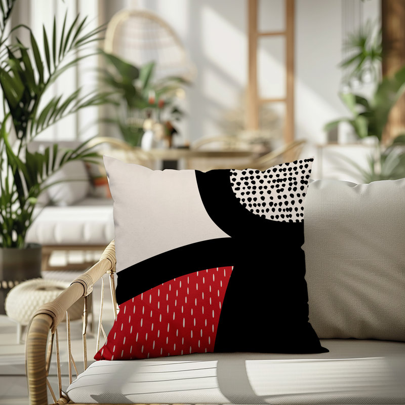 Coussin carré intérieur / extérieur pia, H 15 po x l 15 po, Rouge / noir / blanc cassé