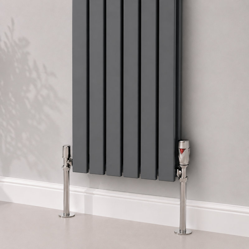 Peter Vertical Flat Double Panel Radiator, Grey, 1600mm H x 475mm W