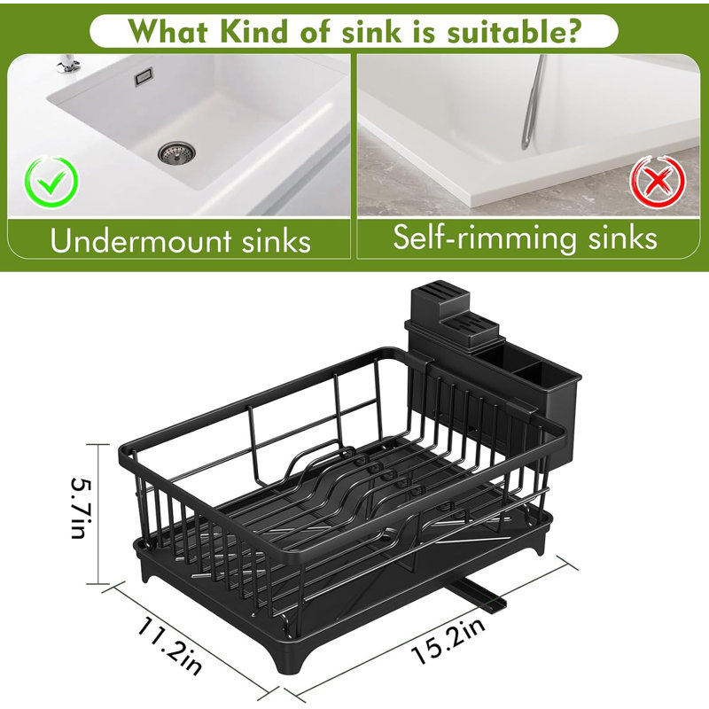 Dish Drying Rack for Small Kitchen Counter with Utensil Holder Space Saving, Rust Resistant, Quick Drainage Dish Rack, Compact Dish Drainer Organizer