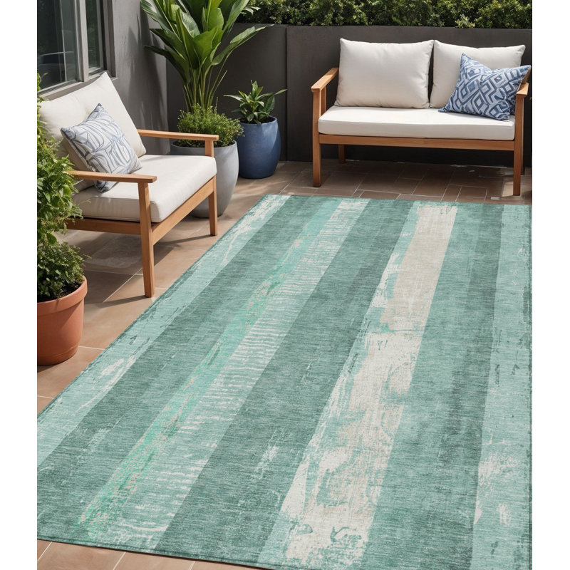 Tapis extérieur lavable rayé bleu pâle 5 pi x 8 pi turquoise et bleu sarcelle