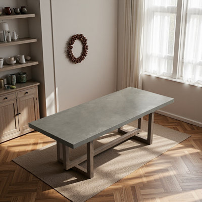 Vintage Faux Cement Gray Solid Wood Rectangular Dining Table
