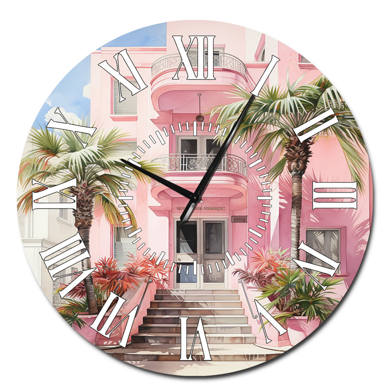 Horloge murale rose rose Miami Artful Facades II, Surdimensionné