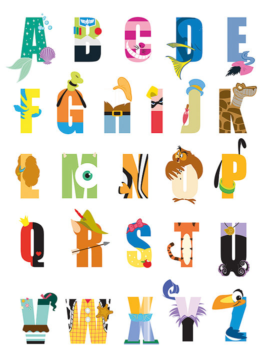 Disney Alphabet Textual Art on Canvas, 50cm H x 40cm W x 3.8cm D