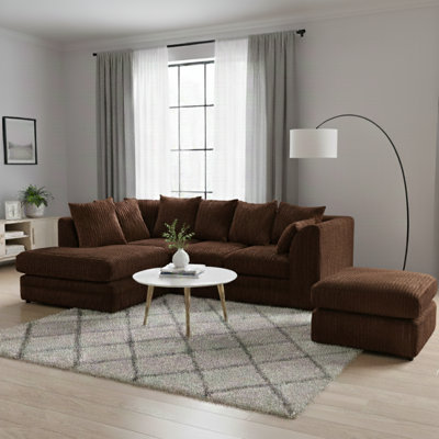 Soft Fabric Jumbo Cord 4 Seater L Shape with Foot Stool Upholstered Living Room Sets