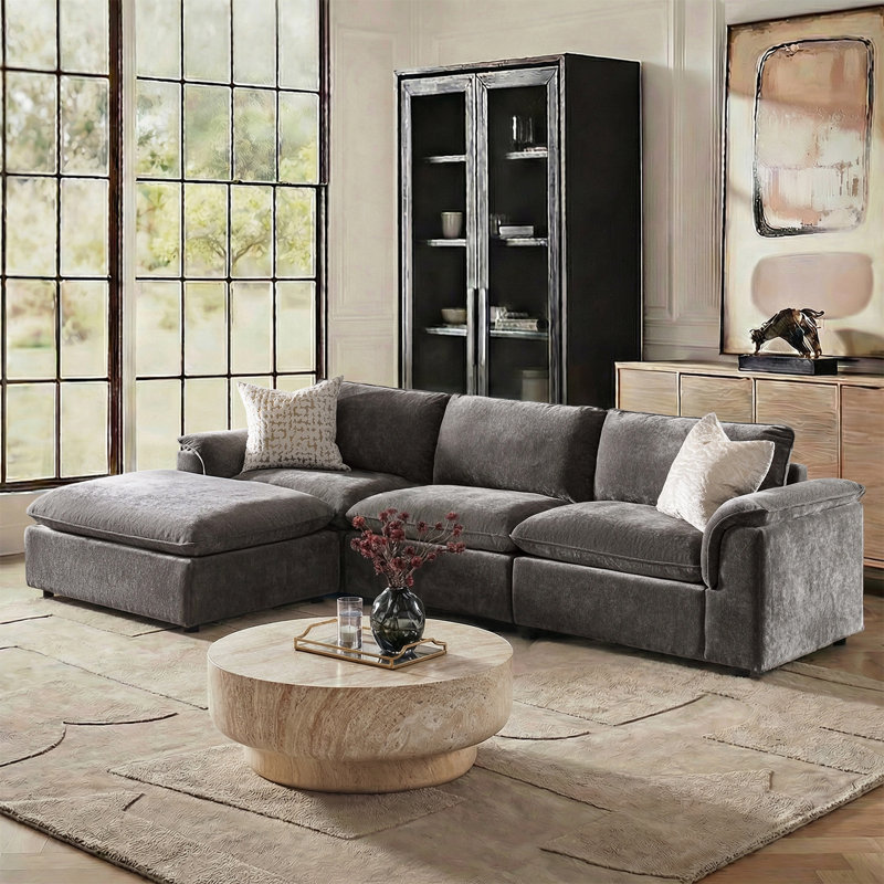 Canapé modulaire en L surdimensionné avec housse de coussin amovible Cioffi, H 34,5 po x l 122 po x P 73 po, 3, Gris