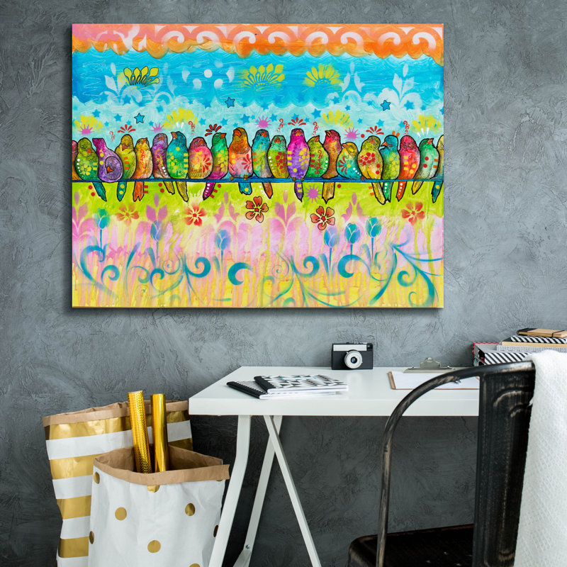 «Birds On A Line» par Dean Russo, art mural sur toile, H 26 po x l 34 po x P 1,5 po