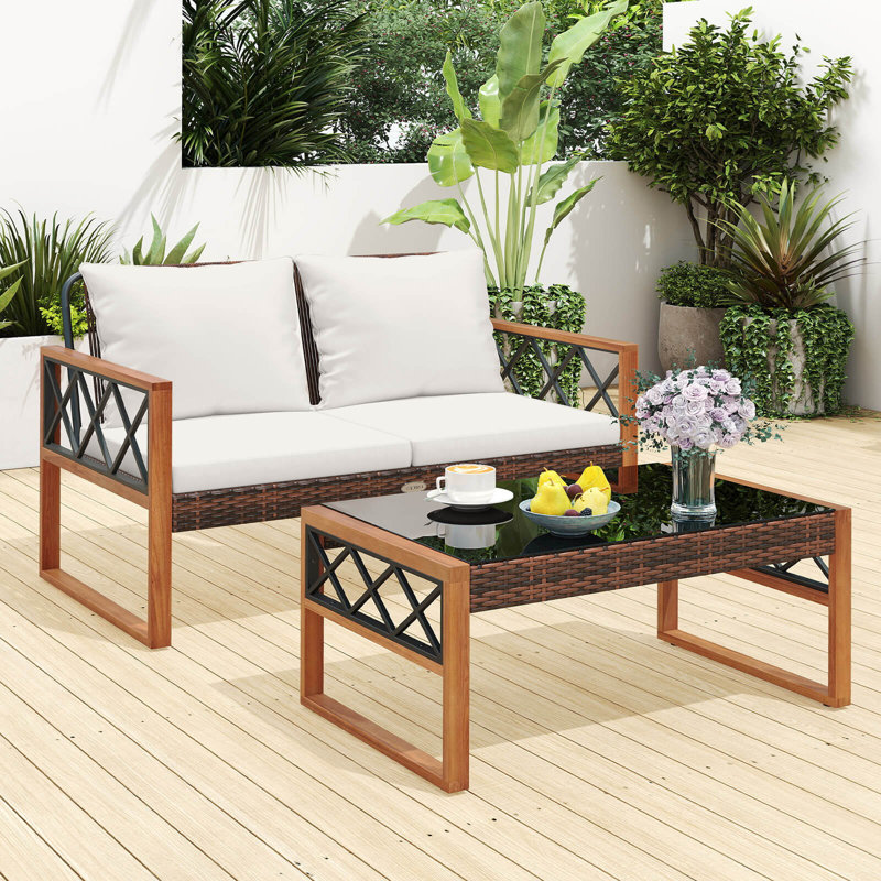 Causeuse d'extérieur 2 pièces en osier pour terrasse