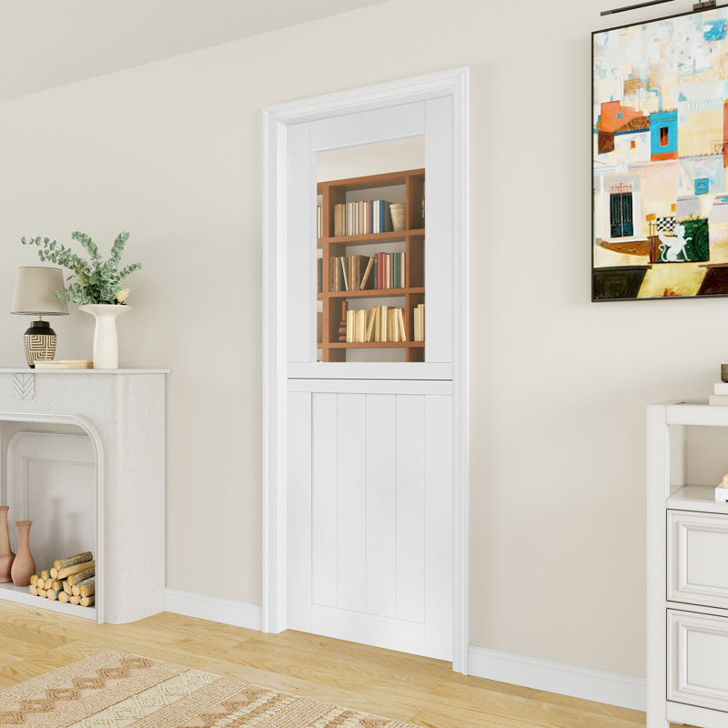 Slab Only, 4-Lite Split Dutch Door 2 Panels Clear Glass Slab Doors Half Interior Door, 32" x 80"