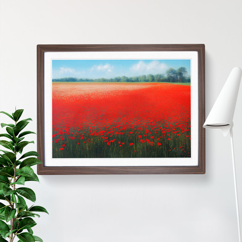 Inspirational Poppy Field Flowers 1 Piece Single Picture Frame Wall Art, 34cm H x 46cm W x 2cm D, Walnut