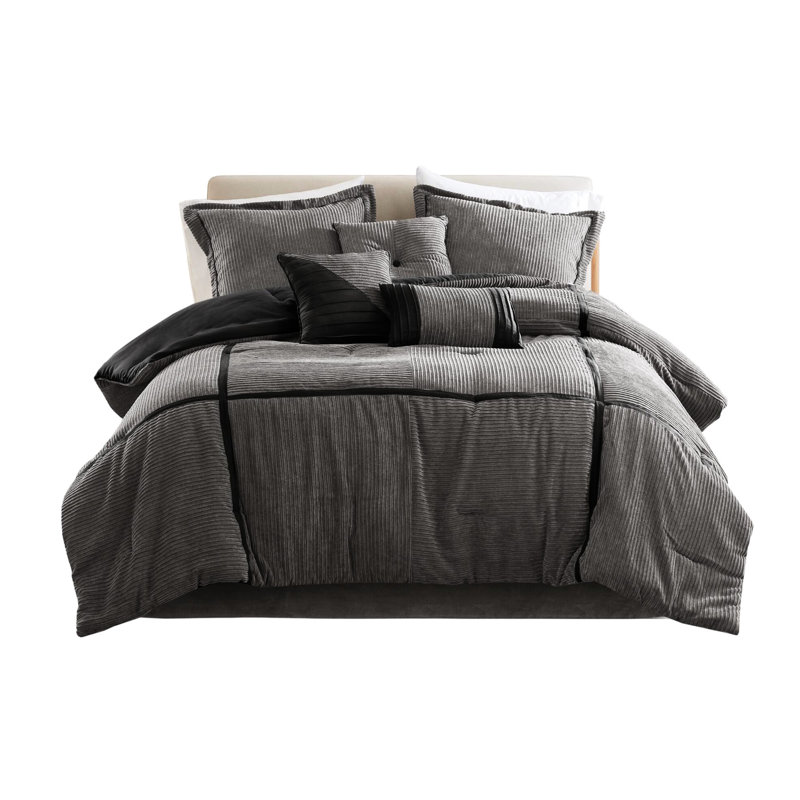 Literie grise en velours côtelé pour 7 personnes - 100% doux et moelleux, ajoutant une touche sophistiquée à votre chambre à coucher, sèche-linge à basse température 7 pièces