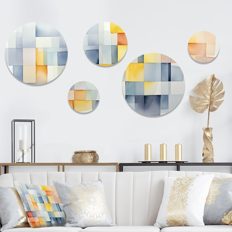 Motif de cubes multicolores V - ensemble d'art mural rond géométrique de 5