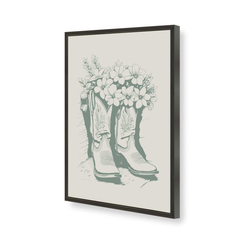 Bottes de cowboy vertes en fleurs, H 15 po x l 12 po, Noir satiné