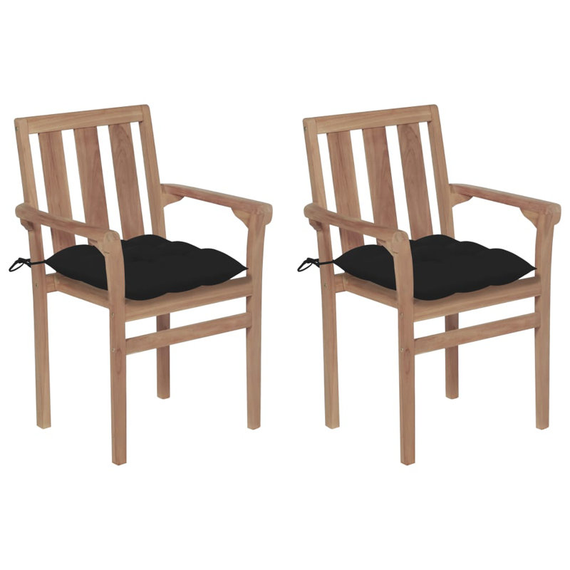 Chaise de patio en teck avec coussins, Noir