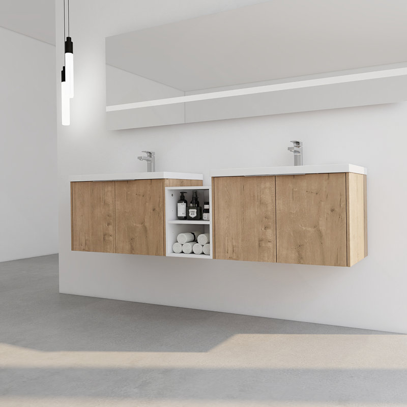 Meuble-lavabo 72 po à fermeture en douceur avec lavabo, 72", Imitation chêne
