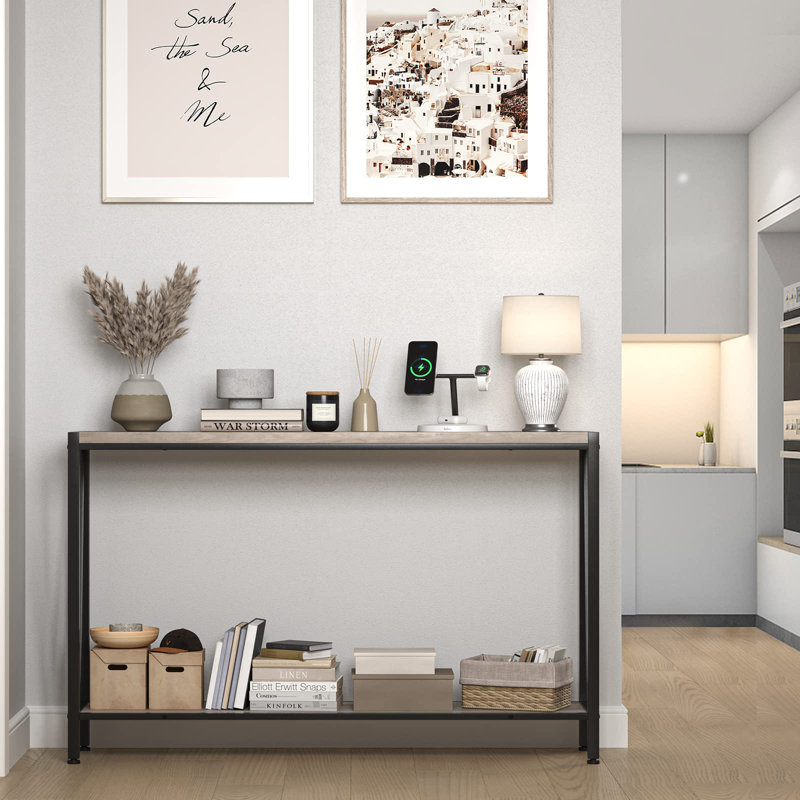 Console Table, Entryway Table With Storage, Industrial Sofa Table With V Design, 2-Tier Narrow Console Table, Gray