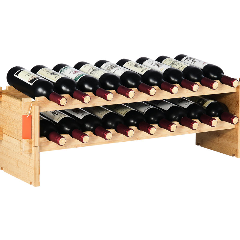 18 Bottle Stackable Modular Wine Rack Bamboo Wood Display Shelf 2-Tier