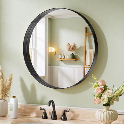 Round/Circle Vanity Mirror with Aluminum Alloy Frame, HD Tempered Glass, French Cleat Mounted Wall Decor Bathroom Vanity Mirror