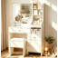 Modern White Dressing Table with 2 Mirrors & 1 Stool, Adjustable LED Light and Big Storage Xmas Gift