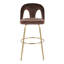 Tabouret de bar à hauteur fixe avec pivot en métal doré et velours espresso avec repose-pieds rond en métal doré - ensemble de 2