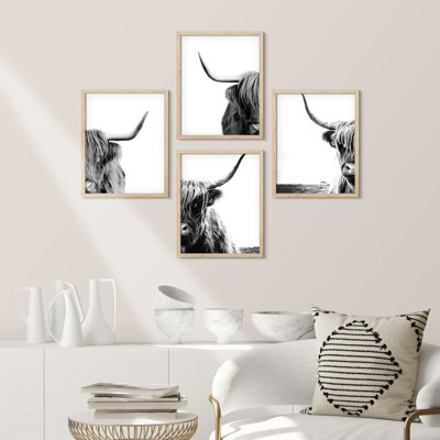 " Black And White Animal Shetland Farm Cow " 4 - Pieces