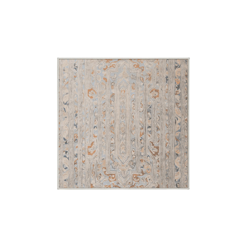 Machine Washable Beige Area Rug, Square 3'