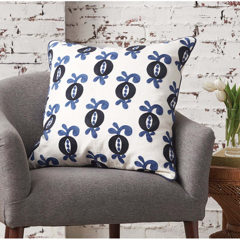 Georgie 22" Square Embroidered Cotton Linen Pillow