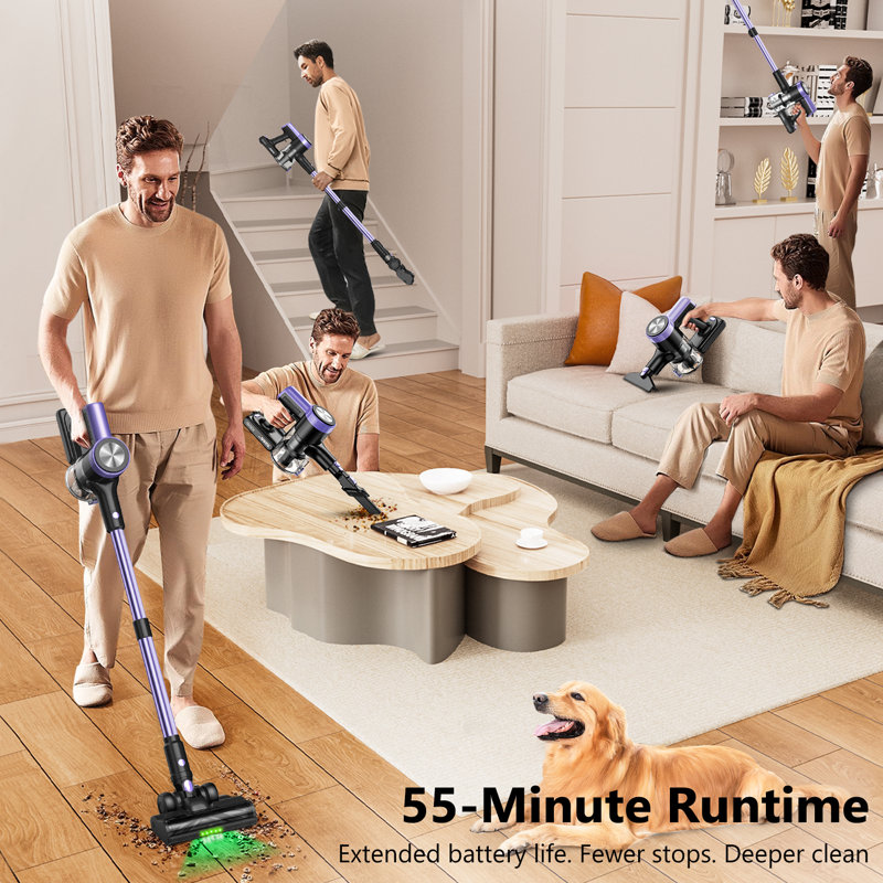 Cordless Vacuum Cleaner, 55KPa/500W Stick Vacuum with 55 Mins Runtime, Self-Standing stick Cleaner for Home, LED Display, Anti-Tangle Brush, Rechargeable Vacuum for Pet Hair, Carpet & Hard Floors   