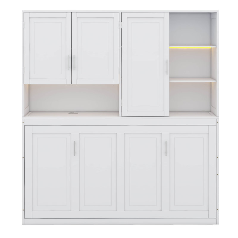 Lit escamotable simple à économie d'espace avec armoire de rangement et cadre de lit pliable multifonctionnel avec éclairage et connecteurs USB