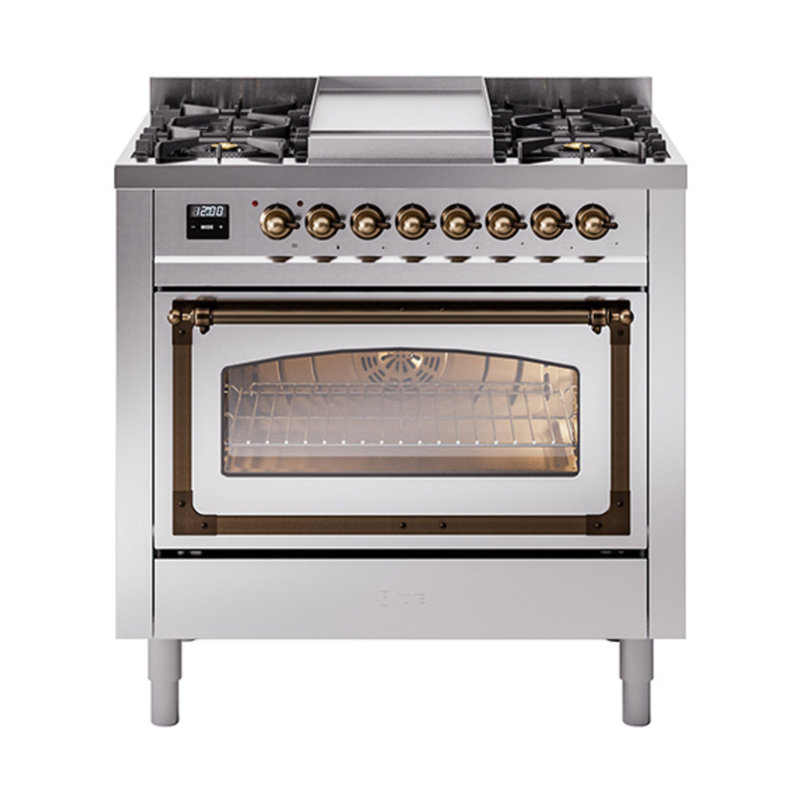 ILVE Nostalgie II Noblesse 36 po à double carburant, Acier inoxydable / bronze, Gaz naturel