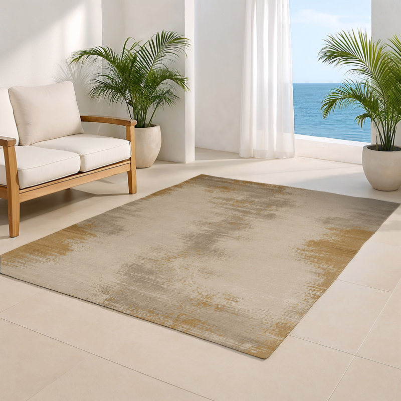 Tapis beige abstrait intérieur et extérieur, Rectangulaire 8 pi x 10 pi