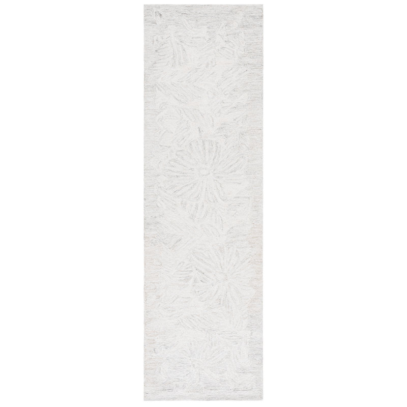 Pine 116 Hand Tufted Wool/Viscose Floral Rug in Light Gray/Ivory, Square 6'