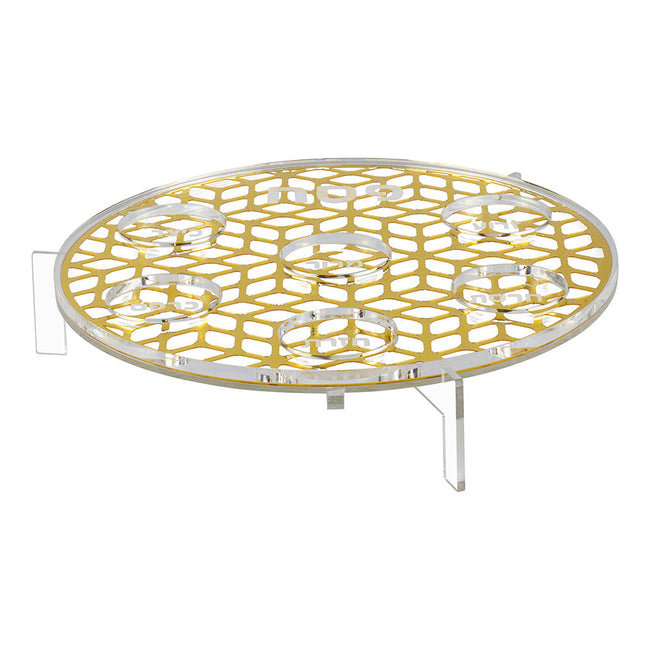 Boker-Tov Shalom Porcelain Acrylic Stainless Steel Platter Serving Dish, GOLD