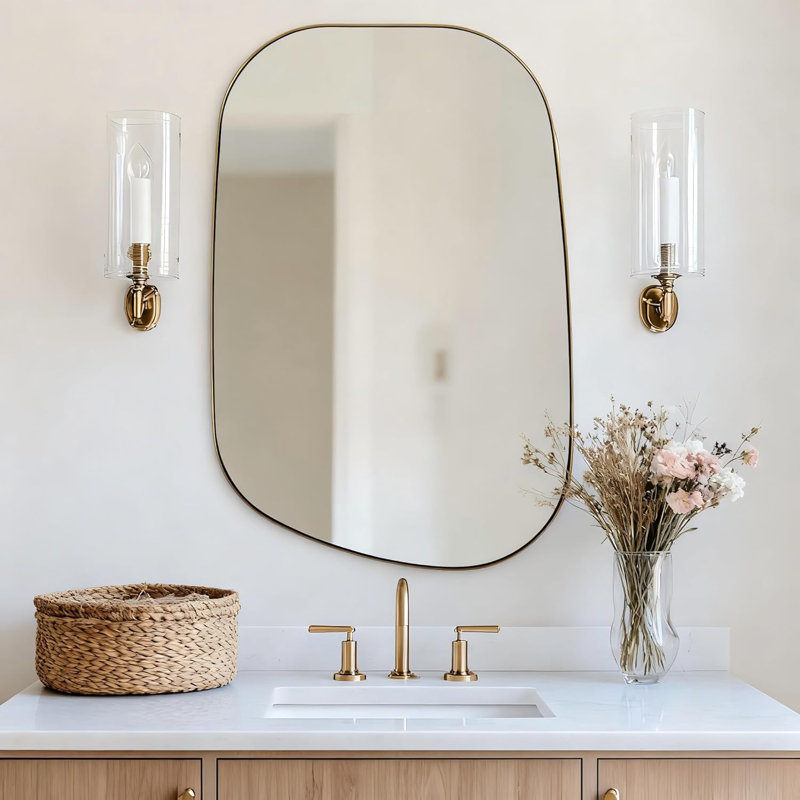 Huldrik Asymmetrical Irregular Bathroom Vanity Mirror | Stainless Steel Frame, 36" x 24", Brushed Gold