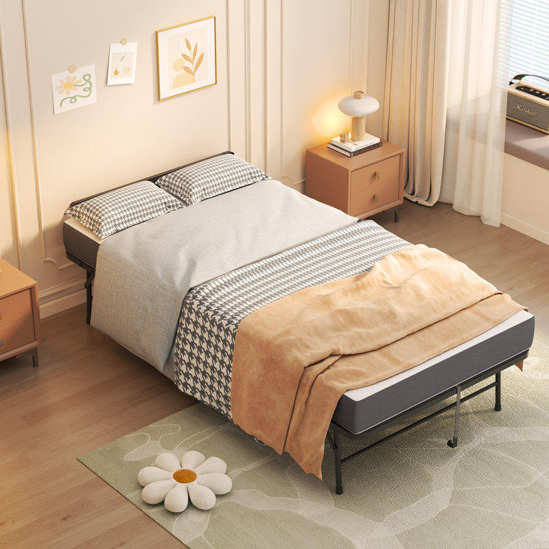 Lit pliant de 75 pouces avec matelas en mousse à mémoire de forme de 5 po, lit d'invité escamotable peu encombrant, structure en métal robuste sur roulettes, lit simple portable pour adultes et invités