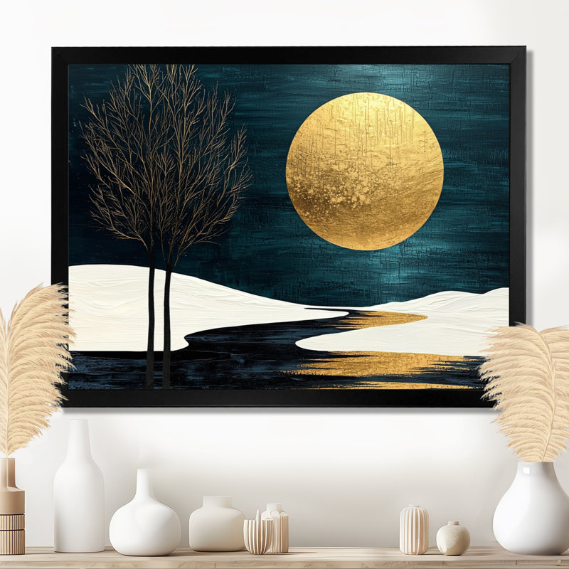 «Quiet Bold Mountain In Emerald Gold Harmony II», art mural grand lac, H 12 po x l 20 po, Noir