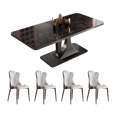 Rectangular rock plate dining table and chair set