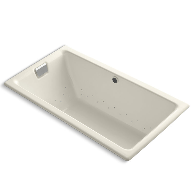 Tea for Two 66" x 36" Drop In Air Bathtub, Almond, Brushed Nickel