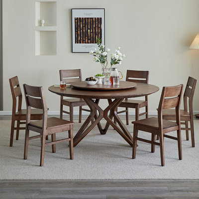 American Style Vintage Solid Wood Dining Table Set 7 - Piece Solid Wood Three Leg Dining Set