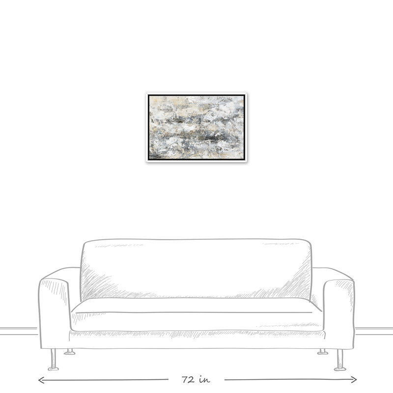 Abstrait neutre taché - peinture, H 17,75 po x l 25,75 po x P 1,75 po, Toile à cadre flottant blanc