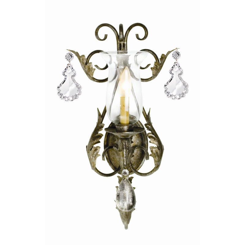 French Elegance Candle Wall Light, Golden Verde Premium, Aged Celadon Parchment