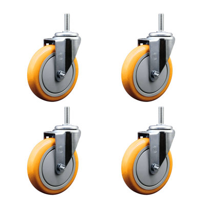 Poly Wheel Swivel 3/4 Inch Threaded Stem Caster Set 2 Brakes
