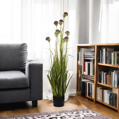 48 Inches Artificial Grass With Lifelike Flowers In Black Pot