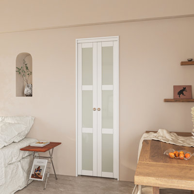 Porte française à panneau pivotant en bois manufacturé et en verre avec quincaillerie d'installation