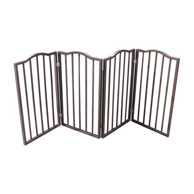 Barrière pour animaux - Barrière pour chien pour portes, escaliers ou maison - Autoportante, pliante, brune, en bois arqué