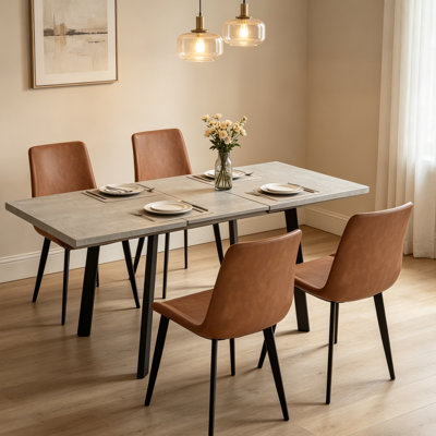 Katina Extendable Kitchen Dining Table Set with 17.7"H Faux Leather Upholstered Dining Chair for Kitchen Dining Room, Home Furniture
