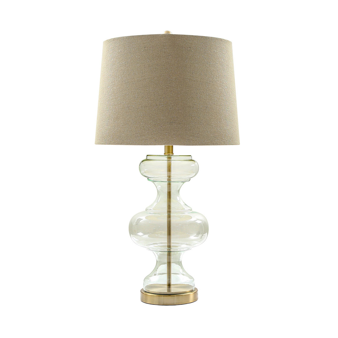 73.5cm Tall Living Room Table Lamp with Clear Glass Base, Bedside Buffet Lamp Linen Shade