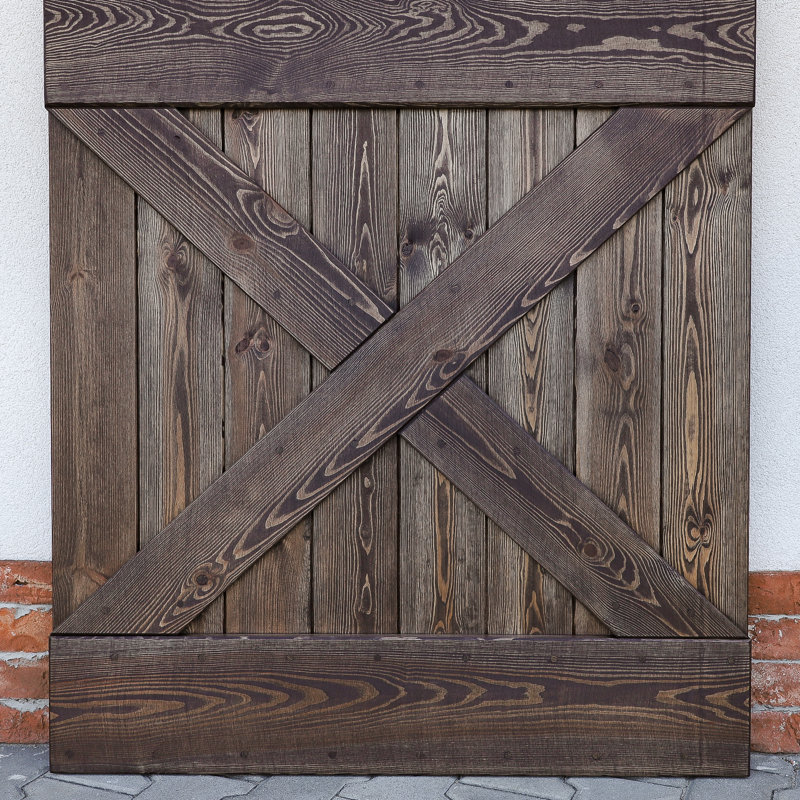 Khanh Solid Pine Sliding Door, Brown