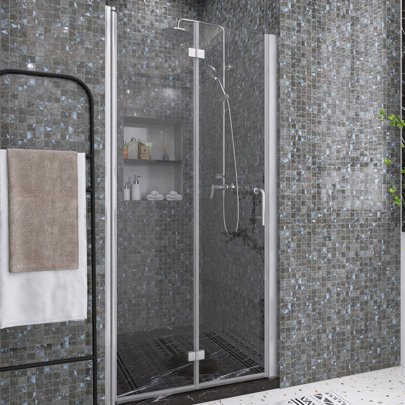 37.38'' 36'' W x 72'' H Semi-Frameless Shower Door with Clear Glass, Chrome